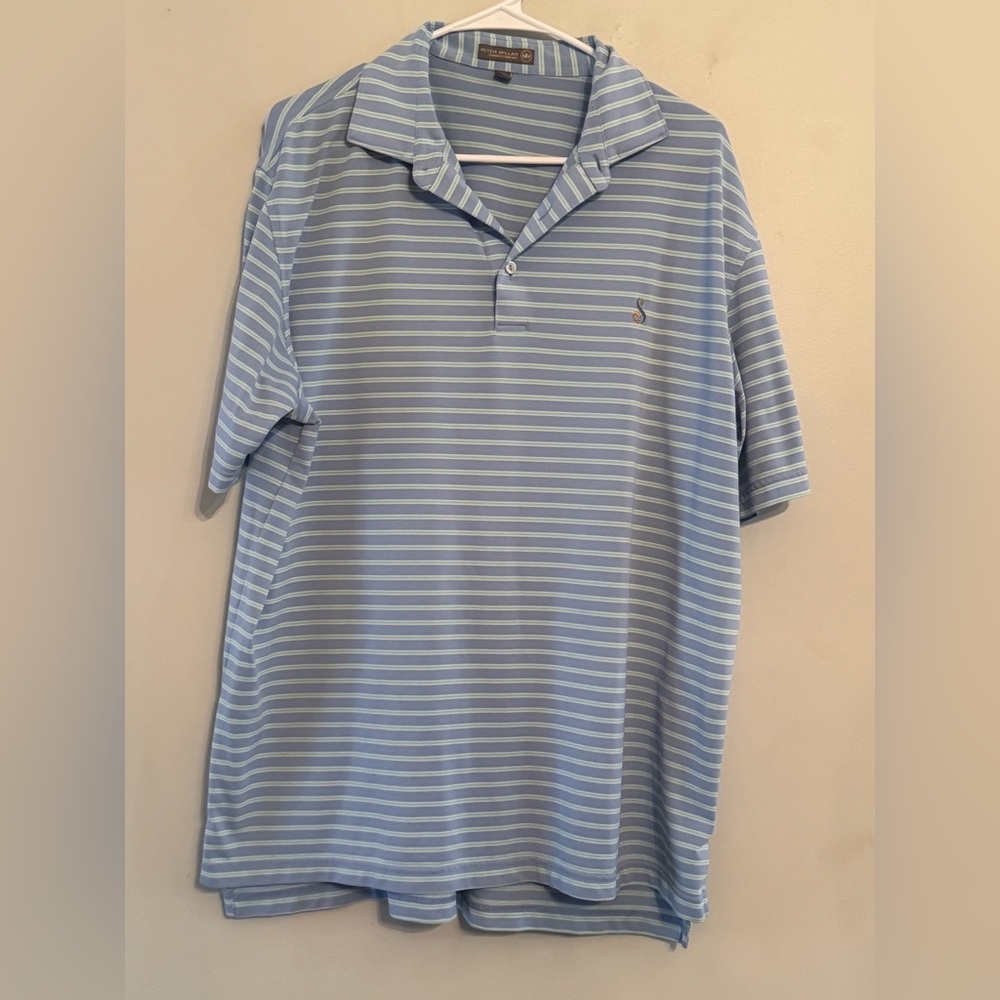Peter Millar Summer Comfort Golf Polo Mens Large Blue Stripe Performance